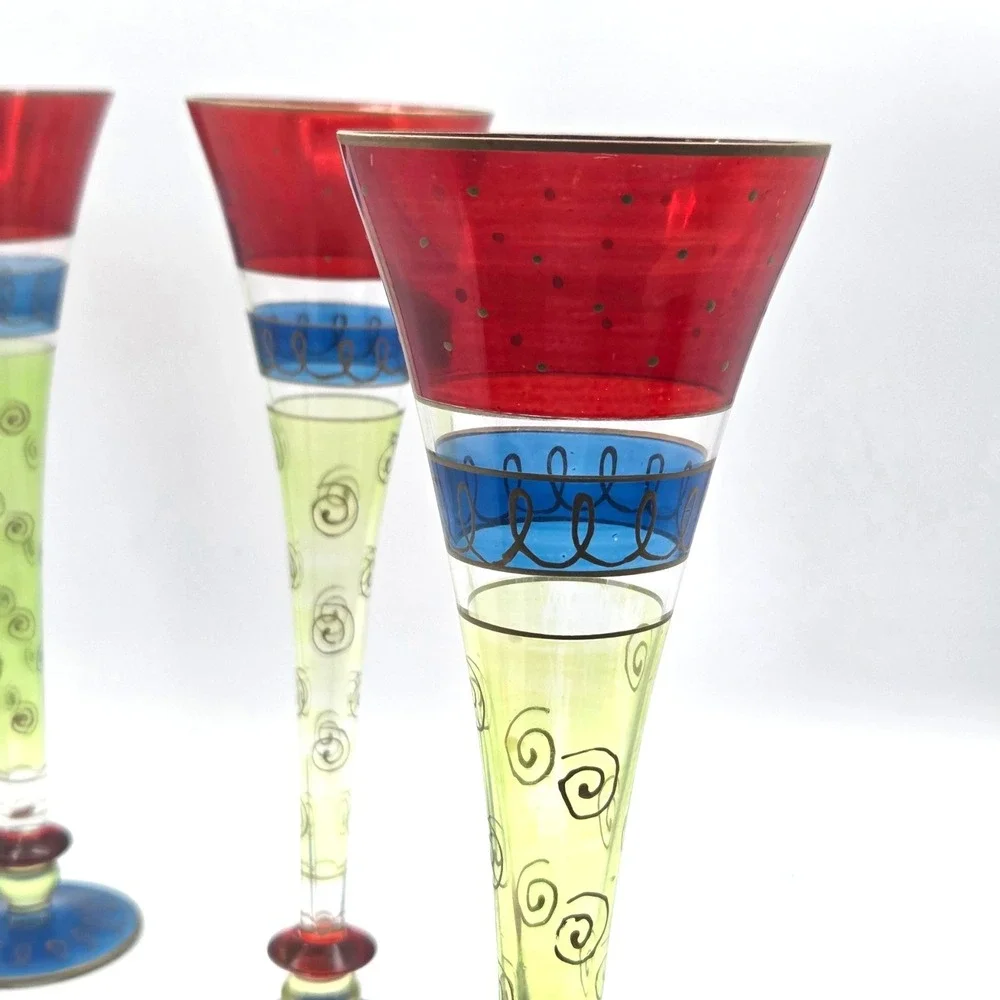 Pier I‎ Imports Hand Painted and Decorated Champagne Flutes Lot of 3 Art Deco